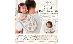 Green Leafy  - U:Baby Lavish Premium Soft Bamboo Cotton Muslin Burp cloth / Bib